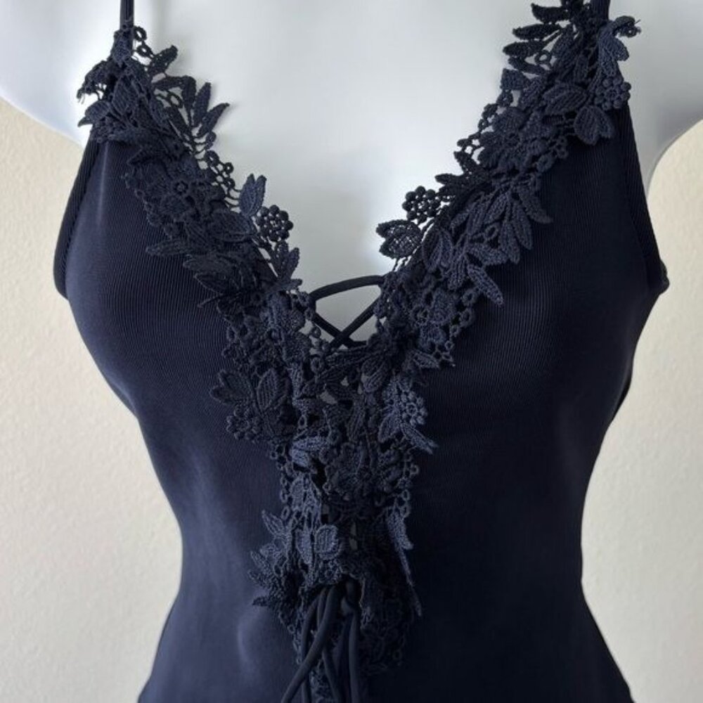 Y2K Bodysuit Large Floral Lace Deep V Neckline Romantic Dark Academia Balletcore - Picture 13 of 16